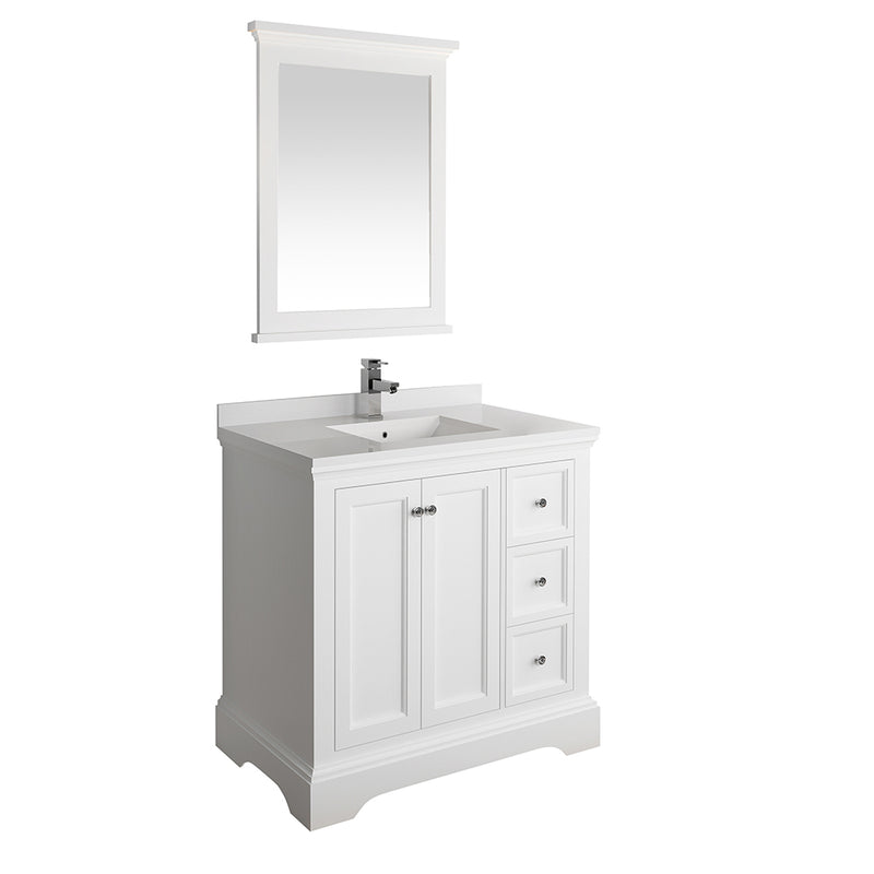 Fresca Windsor 36" Matte White Traditional Bathroom Vanity w/ Mirror FVN2436WHM