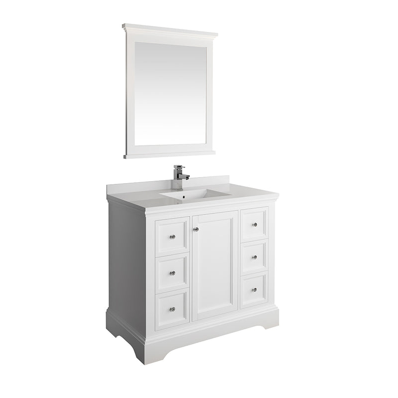 Fresca Windsor 40" Matte White Traditional Bathroom Vanity w/ Mirror FVN2440WHM