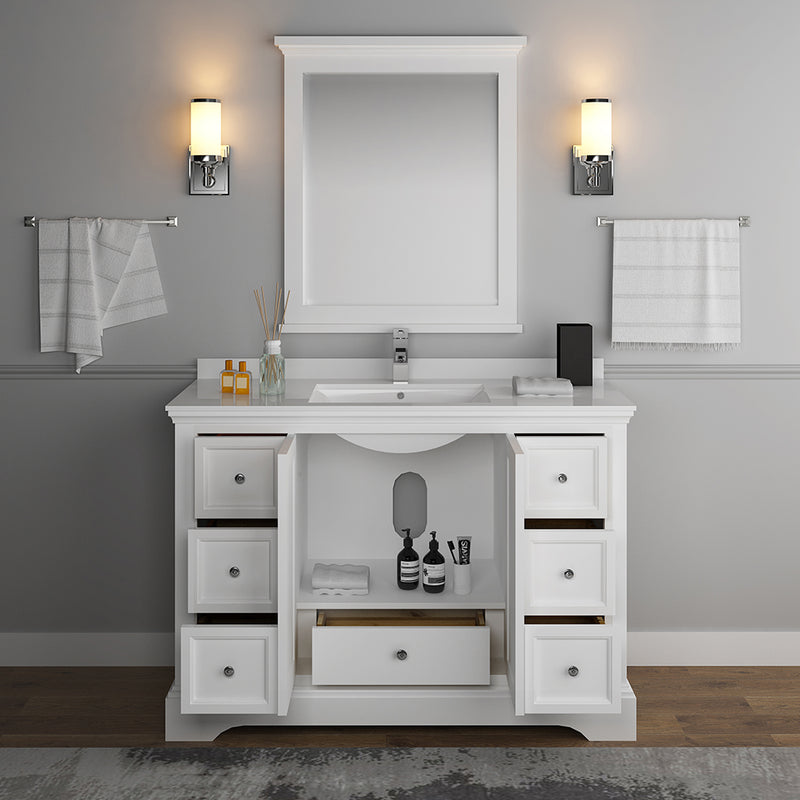 Fresca Windsor 48" Matte White Traditional Bathroom Vanity with Mirror FVN2448WHM