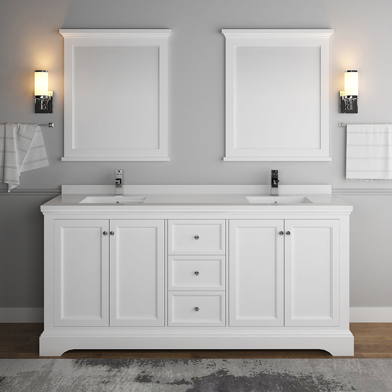 Fresca Windsor 72" Matte White Traditional Double Sink Bathroom Vanity with Mirrors FVN2472WHM