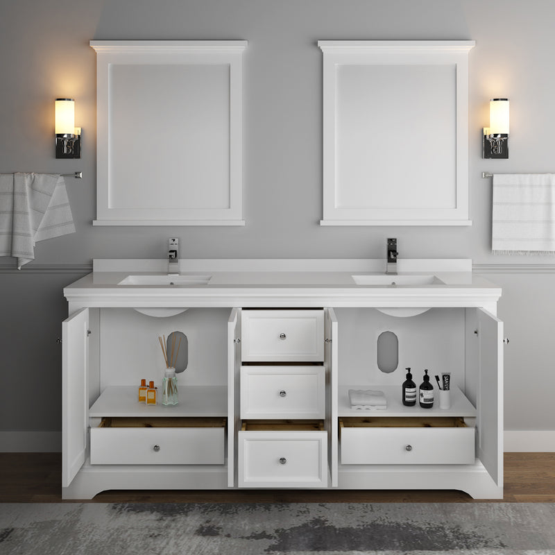 Fresca Windsor 72" Matte White Traditional Double Sink Bathroom Vanity with Mirrors FVN2472WHM