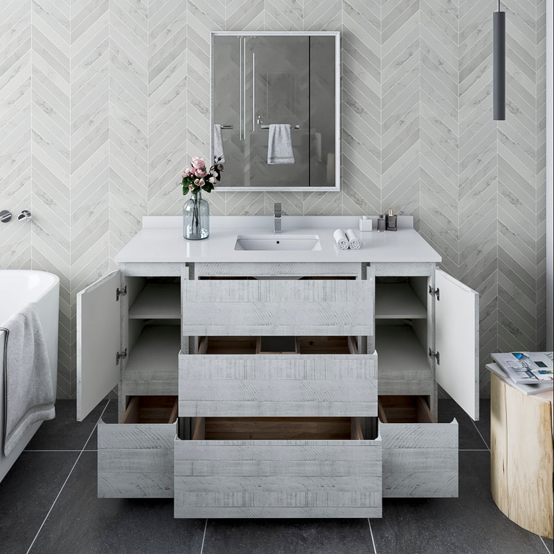 Fresca Formosa 54" Floor Standing Modern Bathroom Vanity with Mirror in Rustic White FVN31-123012RWH-FC