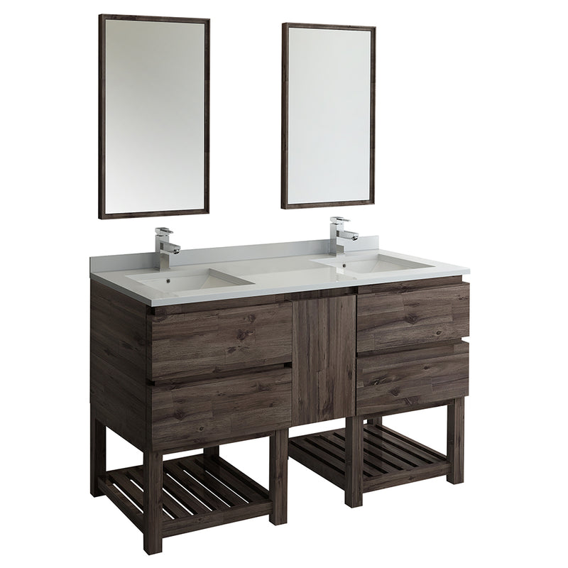 Fresca Formosa 60" Floor Standing Double Sink Modern Bathroom Vanity w/ Open Bottom & Mirrors FVN31-241224ACA-FS