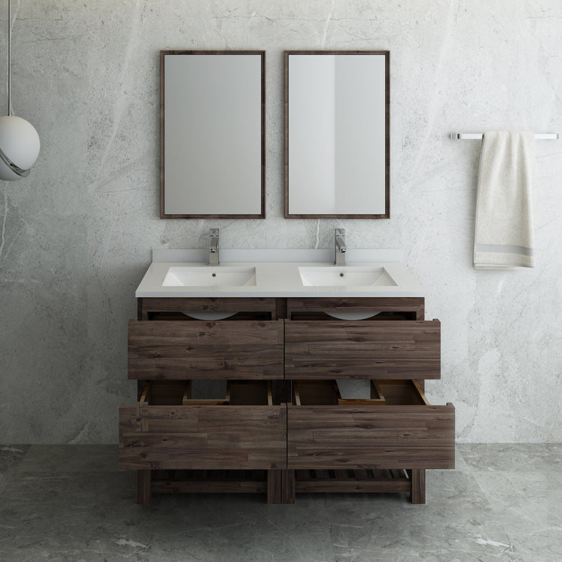 Fresca Formosa 48" Floor Standing Double Sink Modern Bathroom Vanity with Open Bottom and Mirrors FVN31-2424ACA-FS