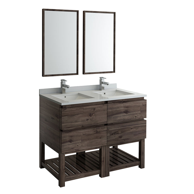 Fresca Formosa 48" Floor Standing Double Sink Modern Bathroom Vanity w/ Open Bottom & Mirrors FVN31-2424ACA-FS