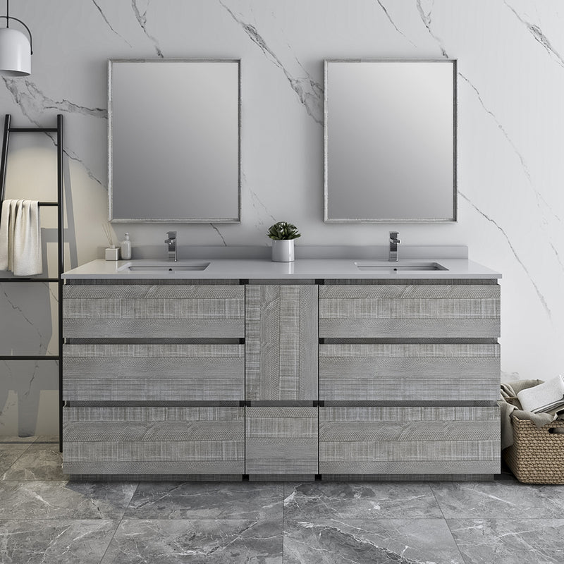 Fresca Formosa 72" Floor Standing Double Sink Modern Bathroom Vanity with Mirrors in Ash FVN31-301230ASH-FC