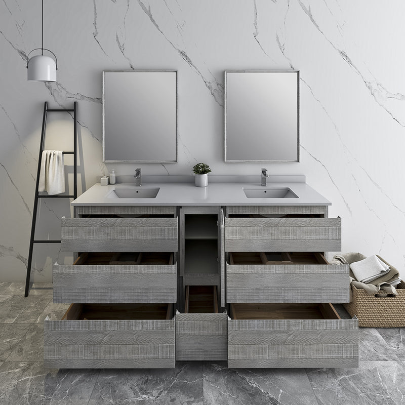 Fresca Formosa 72" Floor Standing Double Sink Modern Bathroom Vanity with Mirrors in Ash FVN31-301230ASH-FC