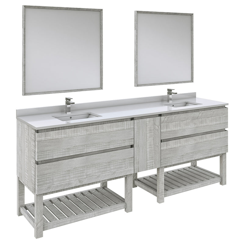 Fresca Formosa 84" Floor Standing Double Sink Modern Bathroom Vanity w/ Open Bottom & Mirrors in Ash FVN31-361236ASH-FS