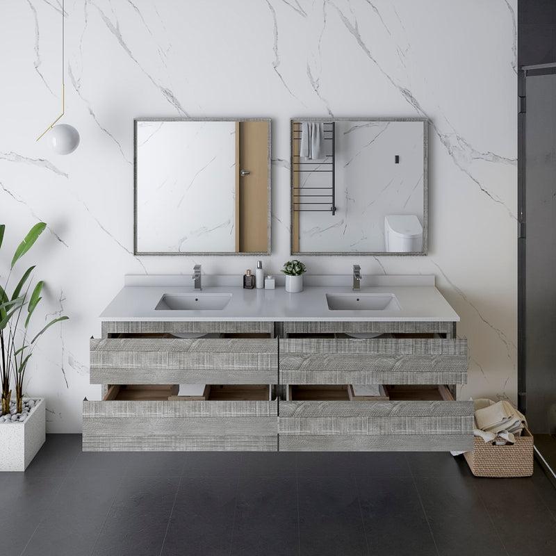 Fresca Formosa 72" Wall Hung Double Sink Modern Bathroom Vanity with Mirrors in Ash FVN31-3636ASH