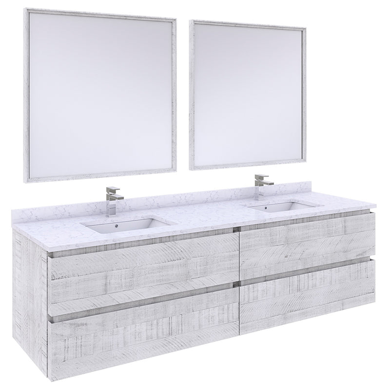 Fresca Formosa 72" Wall Hung Double Sink Modern Bathroom Vanity with Mirrors in Rustic White FVN31-3636RWH