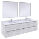 Fresca Formosa 72" Wall Hung Double Sink Modern Bathroom Vanity w/ Mirrors in Rustic White FVN31-3636RWH