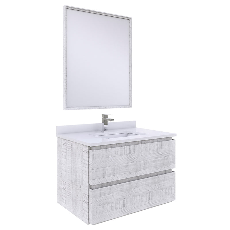 Fresca Formosa 30" Wall Hung Modern Bathroom Vanity w/ Mirror in Rustic White FVN3130RWH