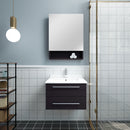 Fresca Lucera 24" Espresso Wall Hung Undermount Sink Modern Bathroom Vanity with Medicine Cabinet FVN6124ES-UNS