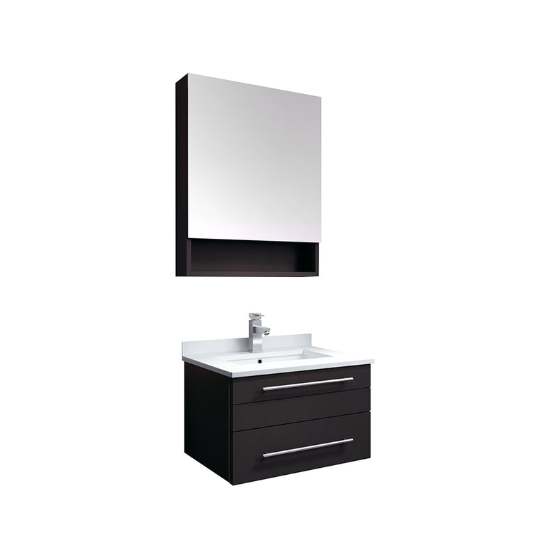 Fresca Lucera 24" Espresso Wall Hung Undermount Sink Modern Bathroom Vanity w/ Medicine Cabinet FVN6124ES-UNS