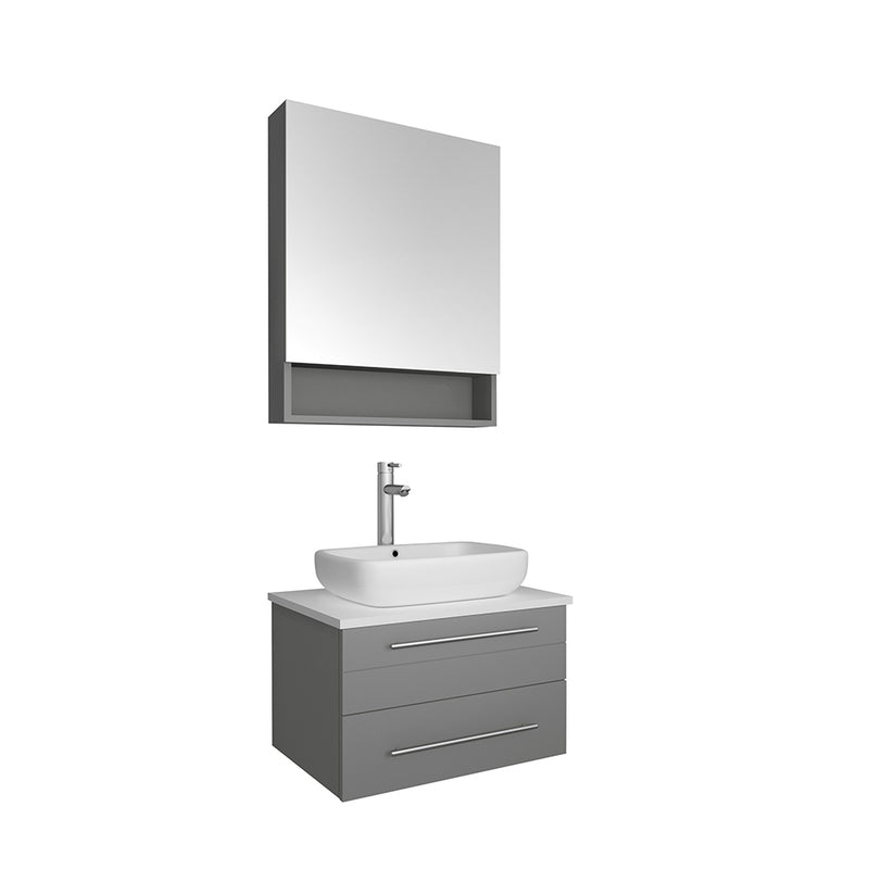 Fresca Lucera 24" Gray Wall Hung Vessel Sink Modern Bathroom Vanity w/ Medicine Cabinet FVN6124GR-VSL