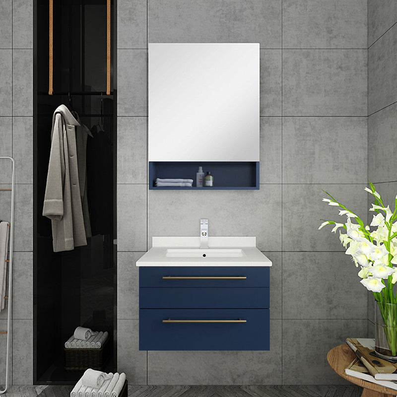 Fresca Lucera 24" Royal Blue Wall Hung Undermount Sink Modern Bathroom Vanity with Medicine Cabinet FVN6124RBL-UNS