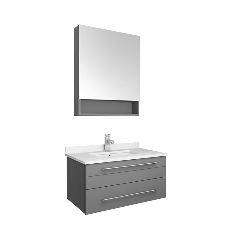 Fresca Lucera 30" Gray Wall Hung Undermount Sink Modern Bathroom Vanity w/ Medicine Cabinet FVN6130GR-UNS