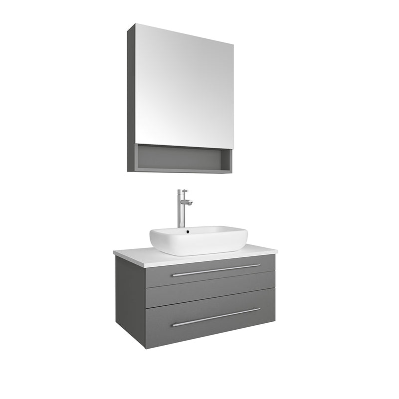 Fresca Lucera 30" Gray Wall Hung Vessel Sink Modern Bathroom Vanity w/ Medicine Cabinet FVN6130GR-VSL