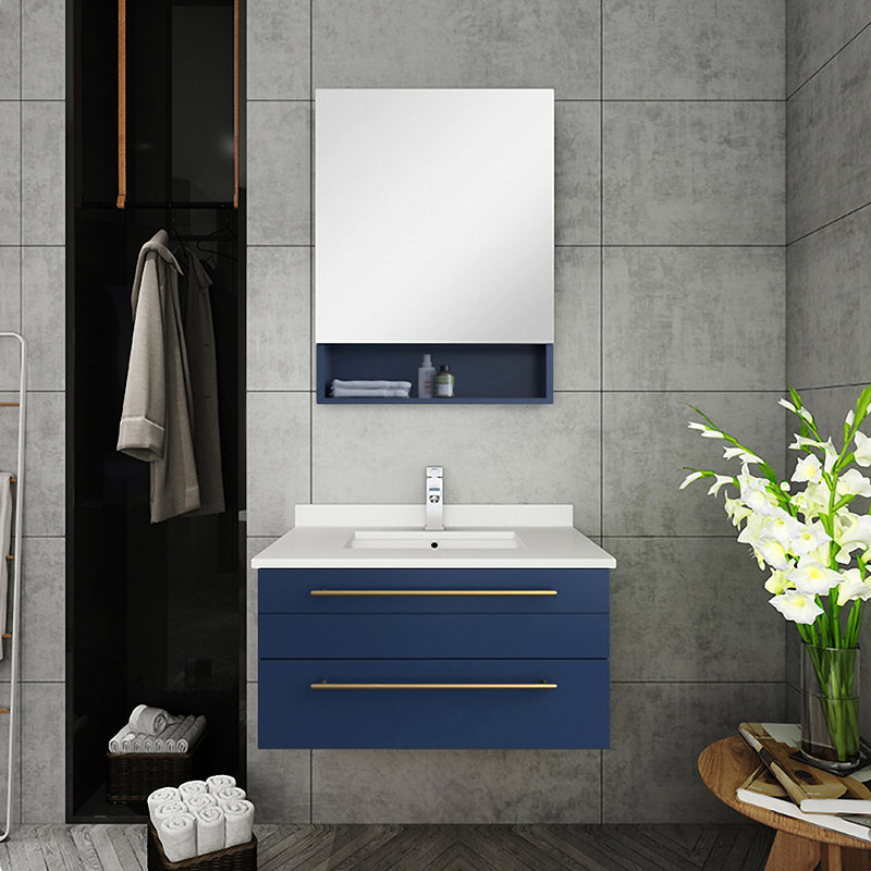 Fresca Lucera 30" Royal Blue Wall Hung Undermount Sink Modern Bathroom Vanity with Medicine Cabinet FVN6130RBL-UNS