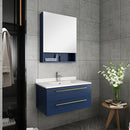 Fresca Lucera 30" Royal Blue Wall Hung Undermount Sink Modern Bathroom Vanity with Medicine Cabinet FVN6130RBL-UNS