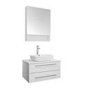 Fresca Lucera 30" White Wall Hung Vessel Sink Modern Bathroom Vanity w/ Medicine Cabinet FVN6130WH-VSL