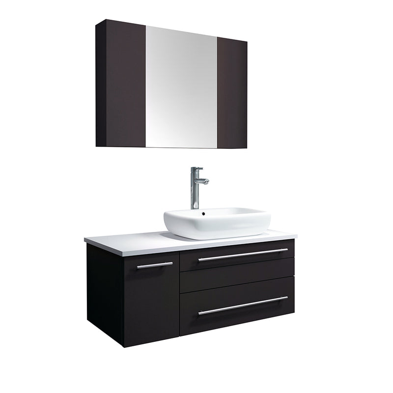 Fresca Lucera 36" Espresso Wall Hung Vessel Sink Modern Bathroom Vanity w/ Medicine Cabinet - Right Version FVN6136ES-VSL-R