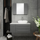 Fresca Lucera 36" Gray Wall Hung Vessel Sink Modern Bathroom Vanity with Medicine Cabinet - Right Version FVN6136GR-VSL-R