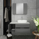 Fresca Lucera 36" Gray Wall Hung Vessel Sink Modern Bathroom Vanity with Medicine Cabinet - Right Version FVN6136GR-VSL-R