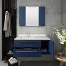 Fresca Lucera 36" Royal Blue Wall Hung Undermount Sink Modern Bathroom Vanity with Medicine Cabinet - Left Version FVN6136RBL-UNS-L