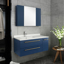 Fresca Lucera 36" Royal Blue Wall Hung Undermount Sink Modern Bathroom Vanity with Medicine Cabinet - Left Version FVN6136RBL-UNS-L