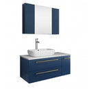 Fresca Lucera 36" Royal Blue Wall Hung Vessel Sink Modern Bathroom Vanity w/ Medicine Cabinet - Left Version FVN6136RBL-VSL-L