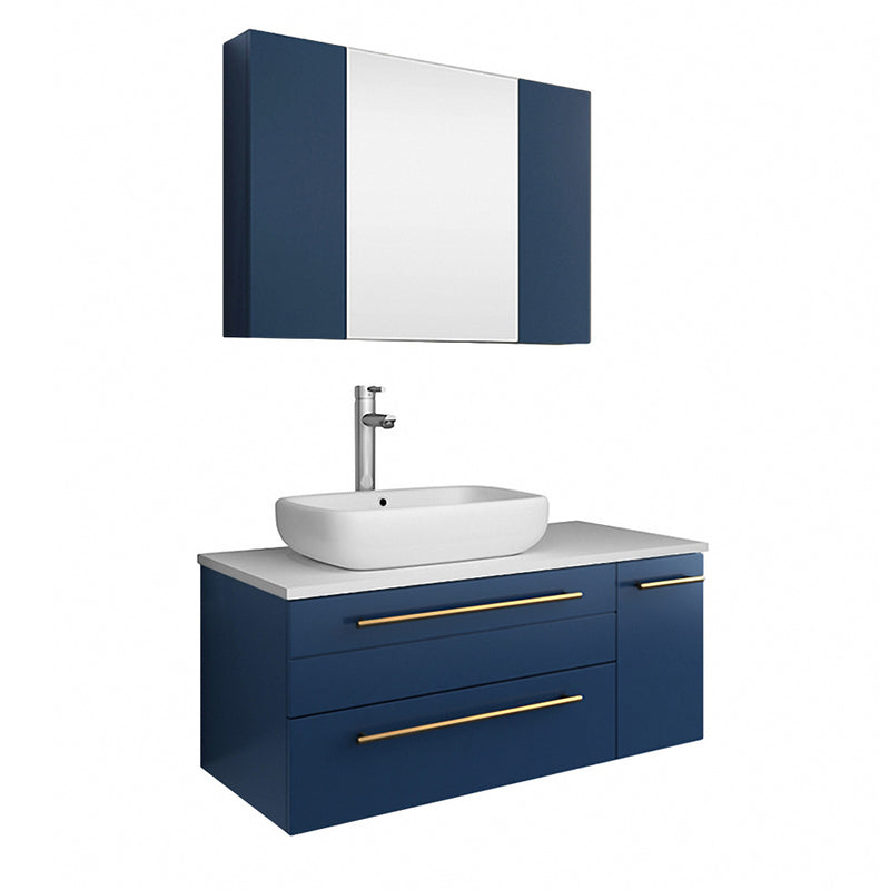 Fresca Lucera 36" Royal Blue Wall Hung Vessel Sink Modern Bathroom Vanity w/ Medicine Cabinet - Left Version FVN6136RBL-VSL-L