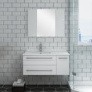 Fresca Lucera 36" White Wall Hung Undermount Sink Modern Bathroom Vanity with Medicine Cabinet - Left Version FVN6136WH-UNS-L