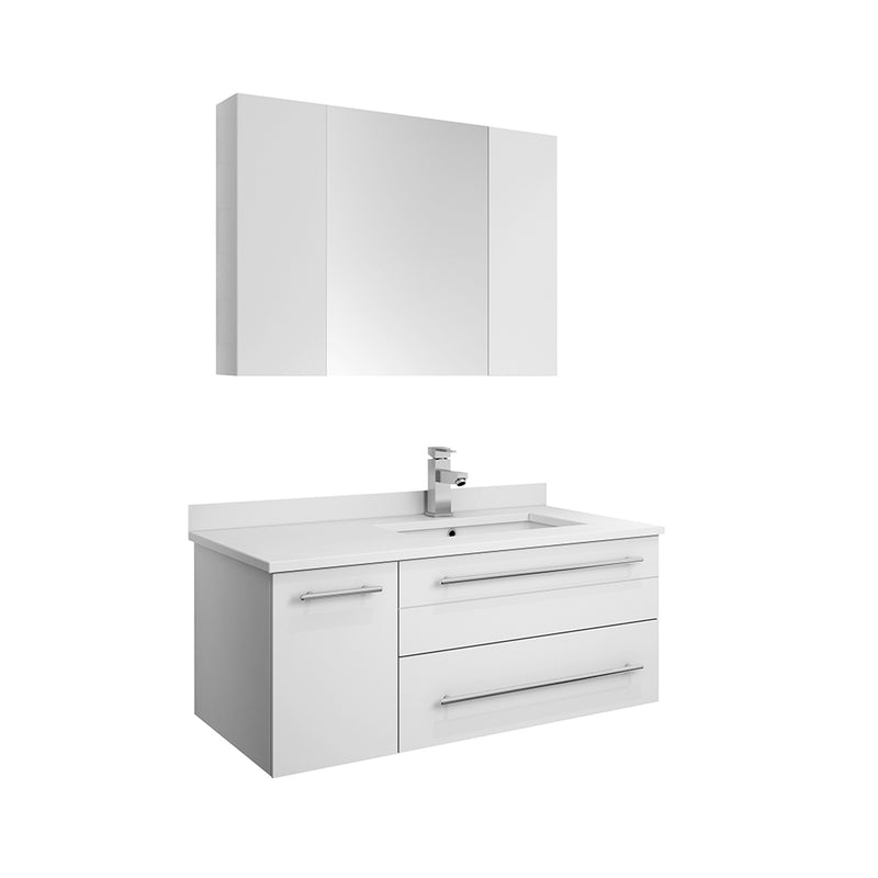 Fresca Lucera 36" White Wall Hung Undermount Sink Modern Bathroom Vanity w/ Medicine Cabinet - Right Version FVN6136WH-UNS-R