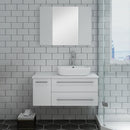 Fresca Lucera 36" White Wall Hung Vessel Sink Modern Bathroom Vanity with Medicine Cabinet - Right Version FVN6136WH-VSL-R