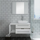 Fresca Lucera 36" White Wall Hung Vessel Sink Modern Bathroom Vanity with Medicine Cabinet - Right Version FVN6136WH-VSL-R