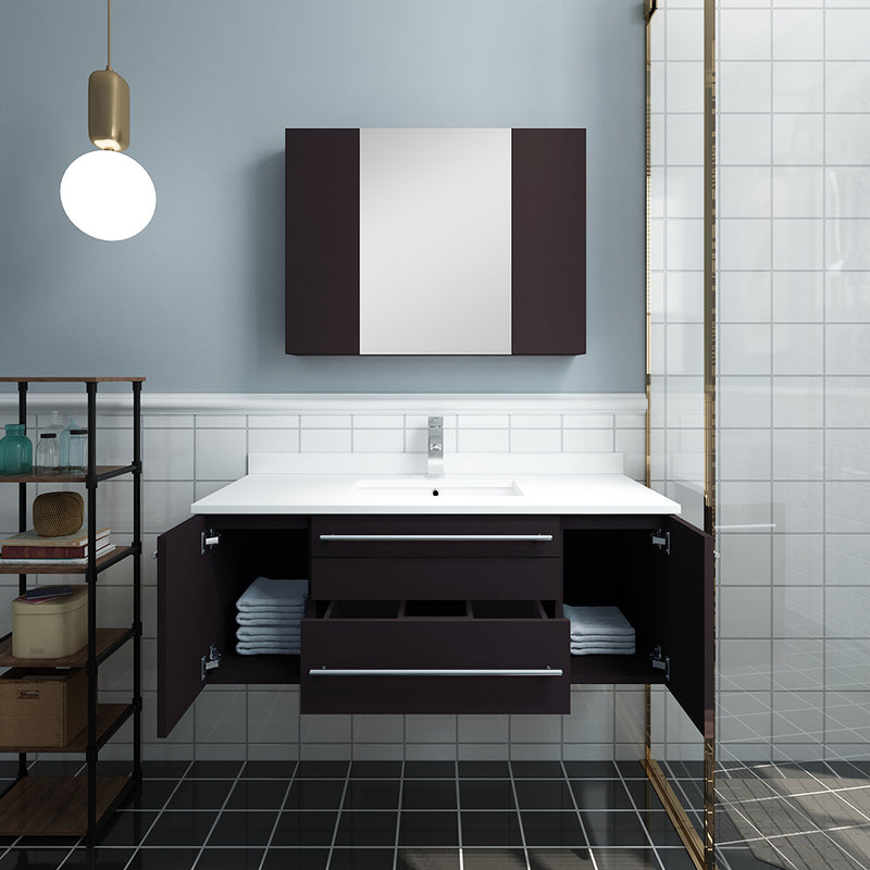 Fresca Lucera 42" Espresso Wall Hung Undermount Sink Modern Bathroom Vanity with Medicine Cabinet FVN6142ES-UNS