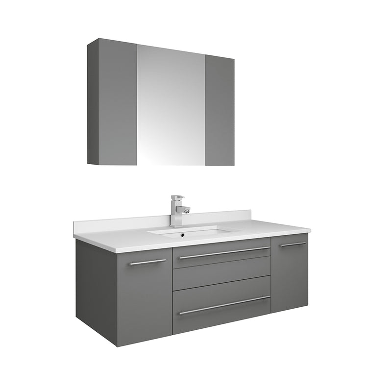 Fresca Lucera 42" Gray Wall Hung Undermount Sink Modern Bathroom Vanity w/ Medicine Cabinet FVN6142GR-UNS