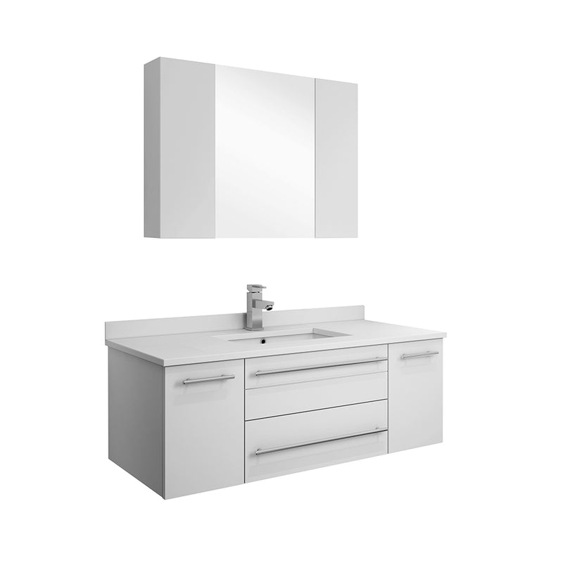 Fresca Lucera 42" White Wall Hung Undermount Sink Modern Bathroom Vanity w/ Medicine Cabinet FVN6142WH-UNS