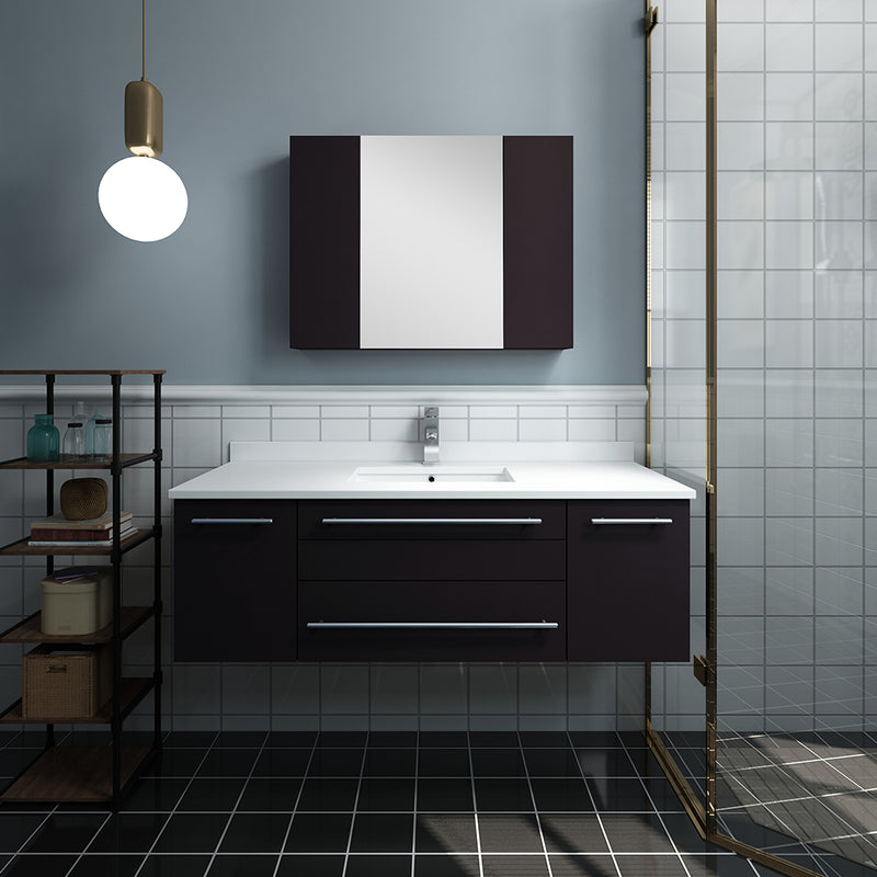 Fresca Lucera 48" Espresso Wall Hung Undermount Sink Modern Bathroom Vanity with Medicine Cabinet FVN6148ES-UNS