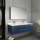 Fresca Lucera 48" Royal Blue Wall Hung Double Undermount Sink Modern Bathroom Vanity with Medicine Cabinet FVN6148RBL-UNS-D