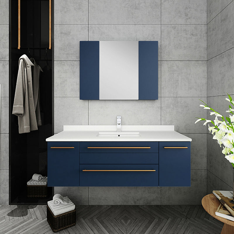 Fresca Lucera 48" Royal Blue Wall Hung Undermount Sink Modern Bathroom Vanity with Medicine Cabinet FVN6148RBL-UNS