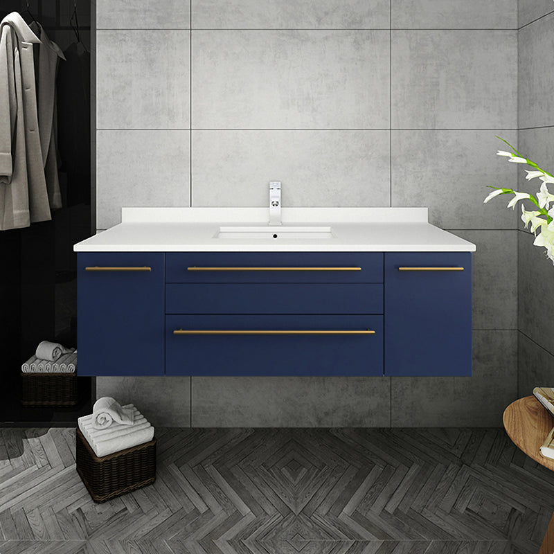 Fresca Lucera 48" Royal Blue Wall Hung Undermount Sink Modern Bathroom Vanity with Medicine Cabinet FVN6148RBL-UNS