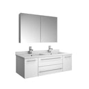 Fresca Lucera 48" White Wall Hung Double Undermount Sink Modern Bathroom Vanity w/ Medicine Cabinet FVN6148WH-UNS-D