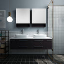 Fresca Lucera 60" Espresso Wall Hung Double Vessel Sink Modern Bathroom Vanity with Medicine Cabinets FVN6160ES-VSL-D