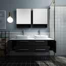 Fresca Lucera 60" Espresso Wall Hung Double Vessel Sink Modern Bathroom Vanity with Medicine Cabinets FVN6160ES-VSL-D