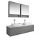 Fresca Lucera 60" Gray Wall Hung Double Vessel Sink Modern Bathroom Vanity w/ Medicine Cabinets FVN6160GR-VSL-D
