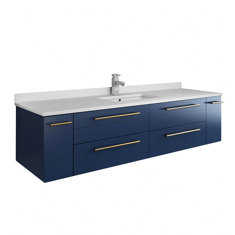 Fresca Lucera 60" Royal Blue Wall Hung Single Undermount Sink Modern Bathroom Vanity w/ Medicine Cabinet FVN6160RBL-UNS