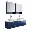 Fresca Lucera 60" Royal Blue Wall Hung Double Vessel Sink Modern Bathroom Vanity w/ Medicine Cabinets FVN6160RBL-VSL-D