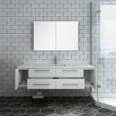 Fresca Lucera 60" White Wall Hung Single Undermount Sink Modern Bathroom Vanity with Medicine Cabinet FVN6160WH-UNS